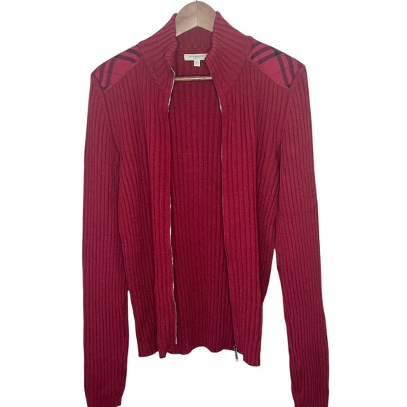 Burberry London Red Merino Wool Ribbed Check Shoulder Sweater S - Picture 2 of 6